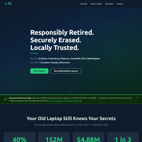 Screenshot of the Clean Kernel website