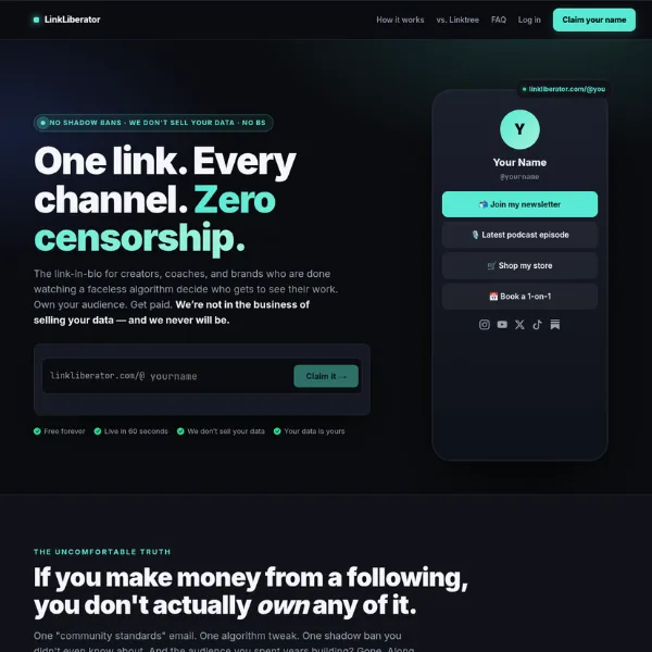 Screenshot of the LinkLiberator link-in-bio application